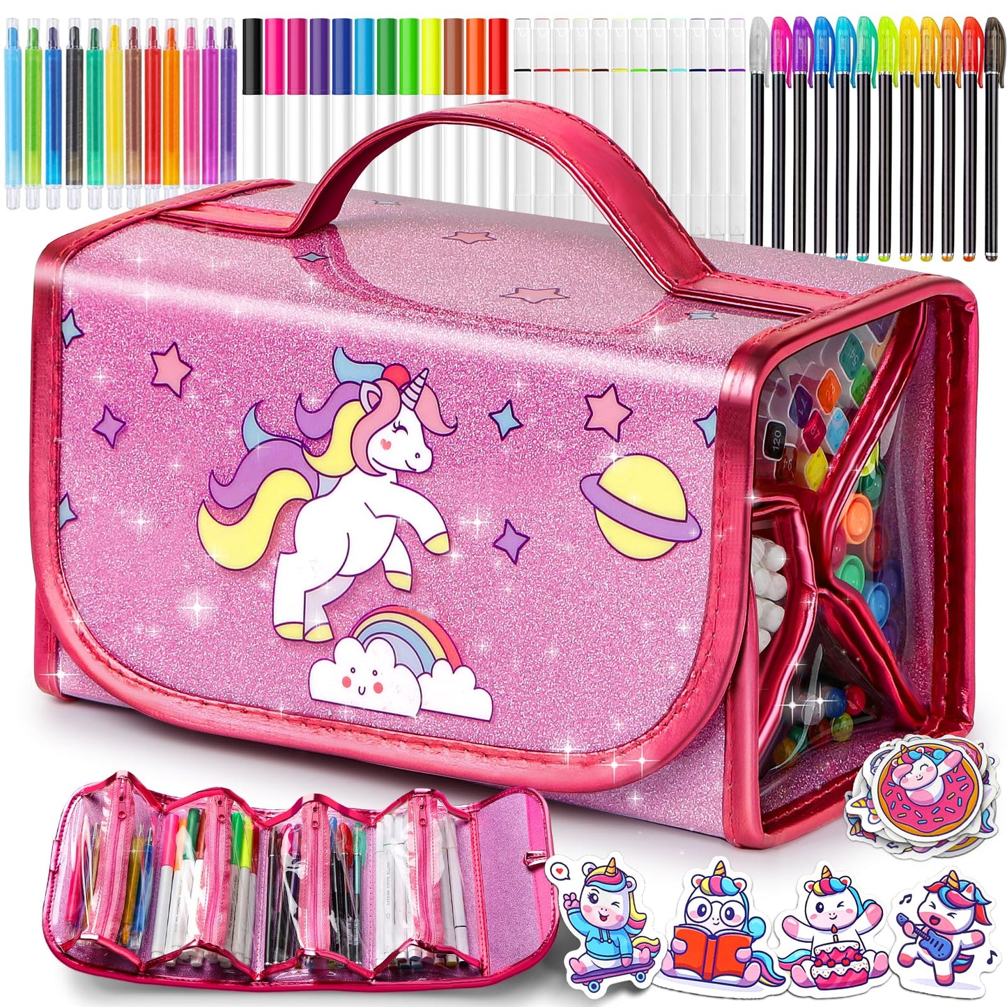Hot Bee Unicorn Gifts for Girls 4 5 6 7, Unicorn Pencil Case Stationary Sets, Girl Toys Age 4-7, Drawing Colouring Set for Kids, Art and Crafts for Kids 4-6, Birthday Presents for Girls