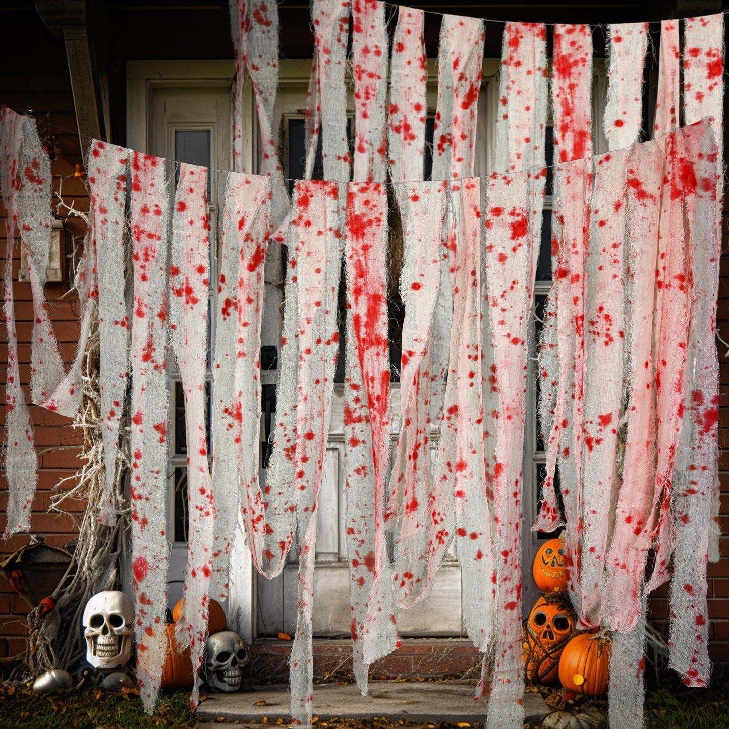 GIONAR 50M Halloween Creepy Blood Cloth - Scary Creepy Cloth with Bloody Prints- Spooky Fabric Blood Strip Drape for Halloween Doorway Curtain Costume Decor