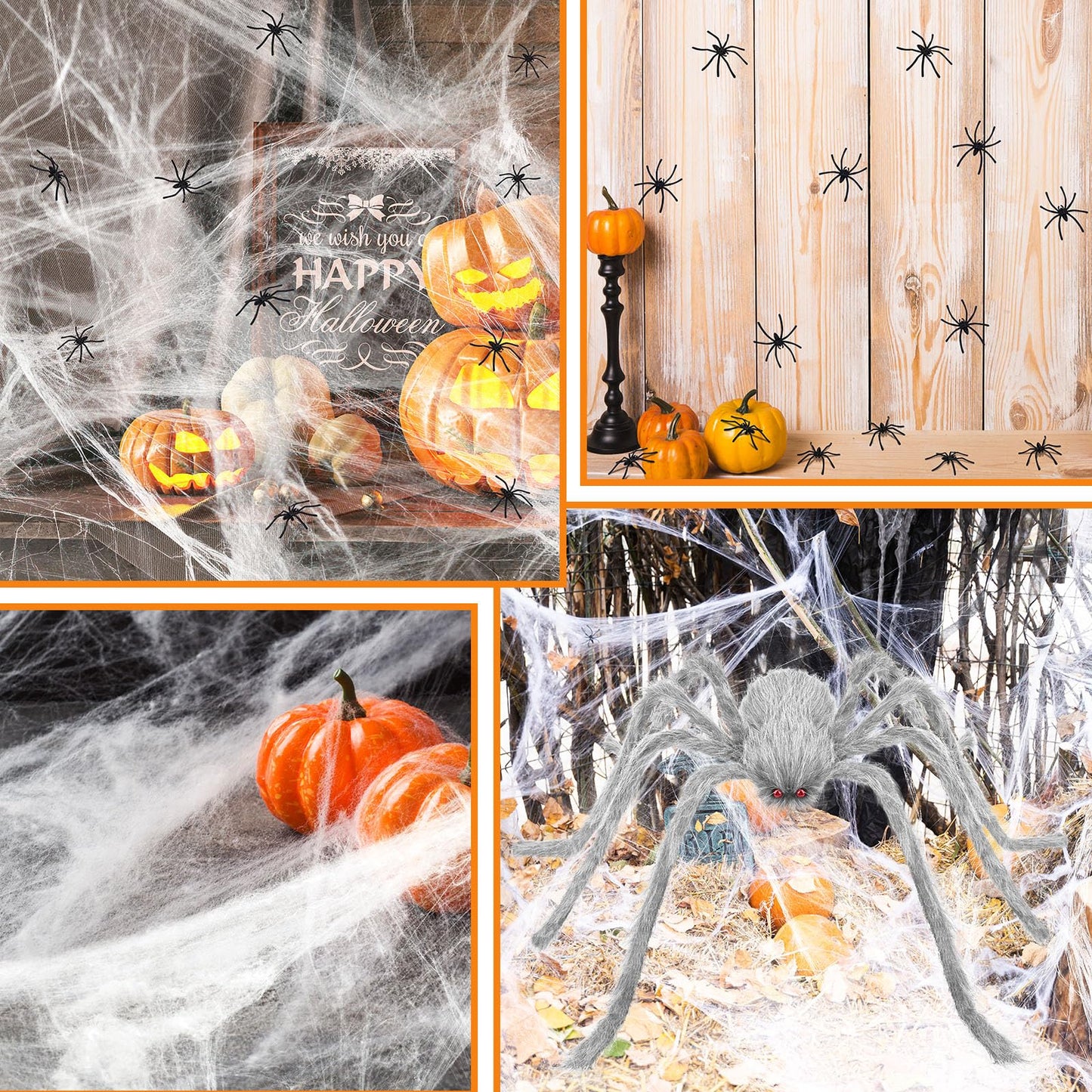 benpen Halloween Decorations Outdoor Gaint Spider:50'' Halloween Spiders Decor+10pcs Scary Hairy Fake Spiders+60g Cobweb Props for Indoor Outdoor Scary Haunted House Theme Party Yard