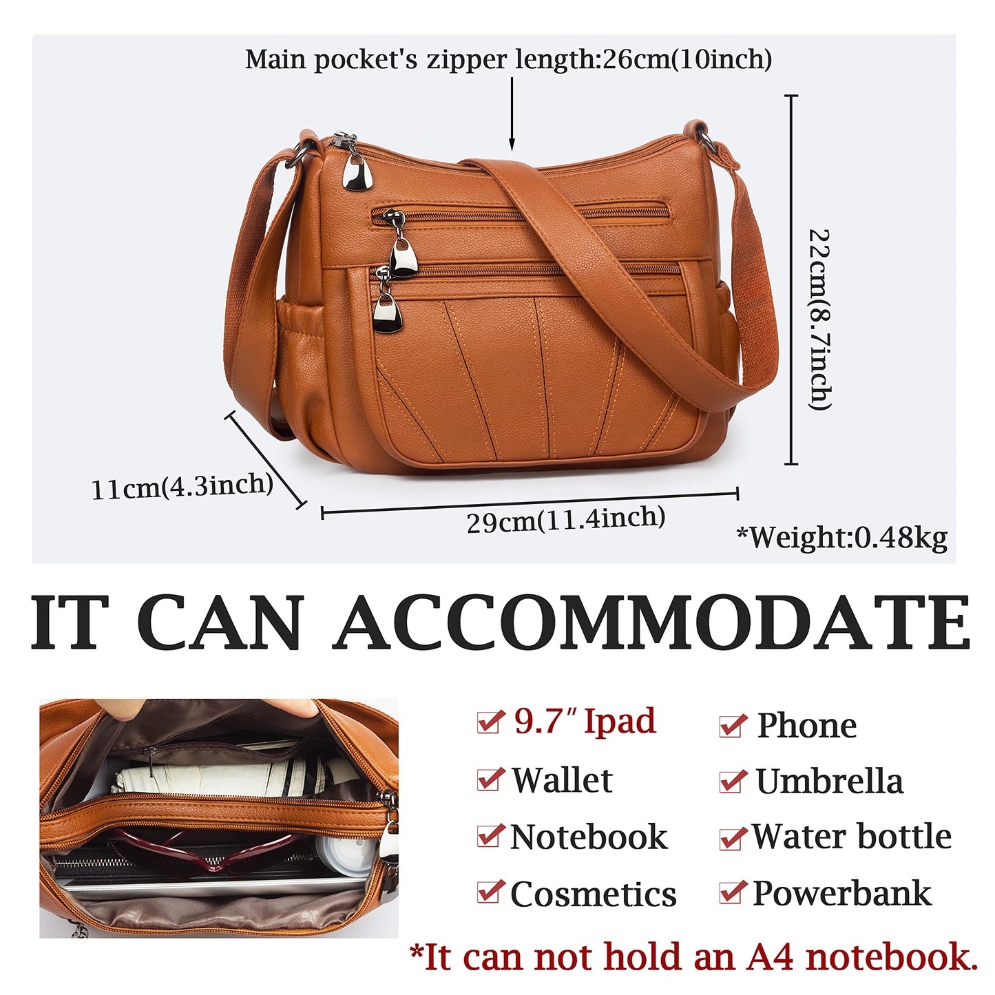 VOLGANIK ROCK White Medium Hobo Handbag for Women - Elegant Utility Cross-Body & Shoulder Bag - Work & Travel