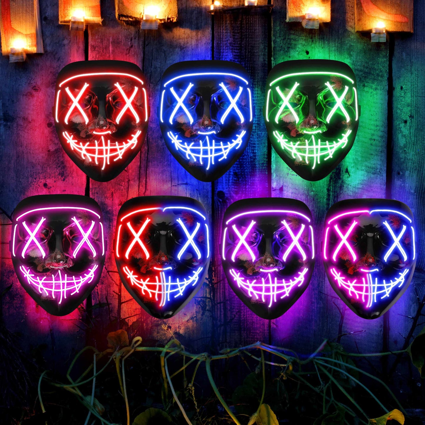 AnanBros Scary LED Halloween Mask, Light up Mask Cosplay, LED Rave Face Mask Costume 3 Lighting Modes, Halloween Face Masks for Men Women Kids