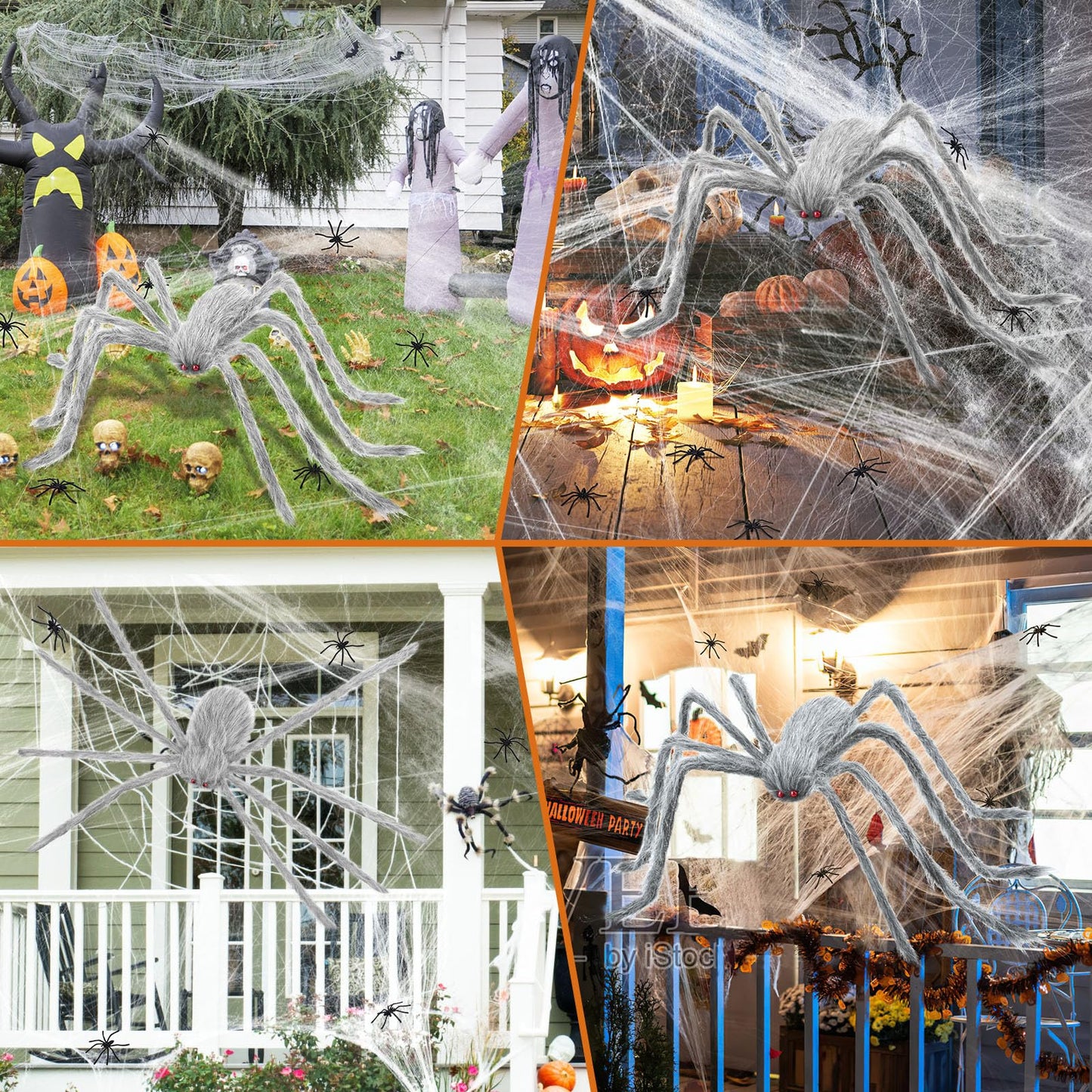 benpen Halloween Decorations Outdoor Gaint Spider:50'' Halloween Spiders Decor+10pcs Scary Hairy Fake Spiders+60g Cobweb Props for Indoor Outdoor Scary Haunted House Theme Party Yard
