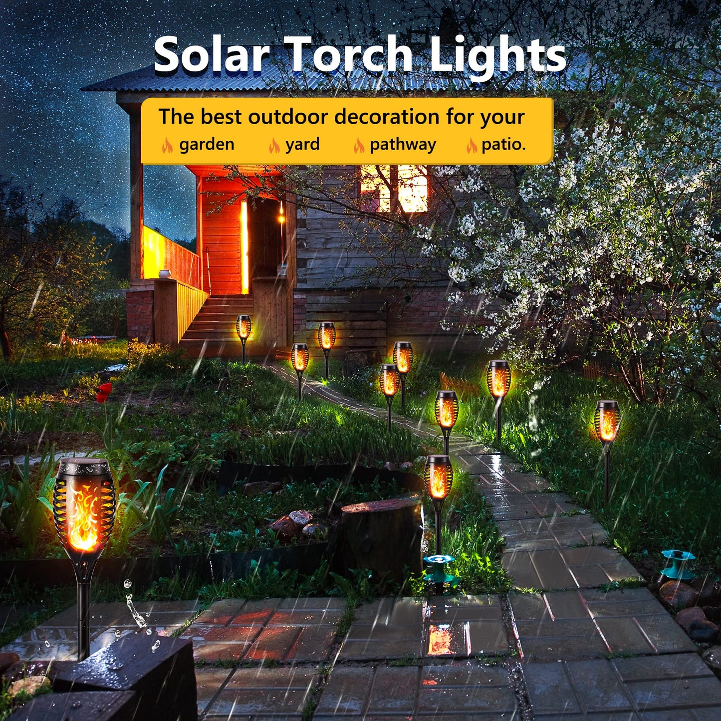 NEXVIN 8 Pack Solar Flickering Dancing Flame Lights Waterproof Solar Torch Lights for Outdoor Garden Patio Pathway Yard Driveway Halloween Decorative