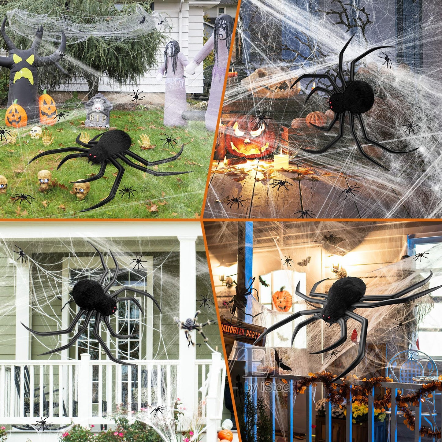 benpen Halloween Decorations Outdoor Gaint Spider:50'' Halloween Spiders Decor+10pcs Scary Hairy Fake Spiders+60g Cobweb Props for Indoor Outdoor Scary Haunted House Theme Party Yard