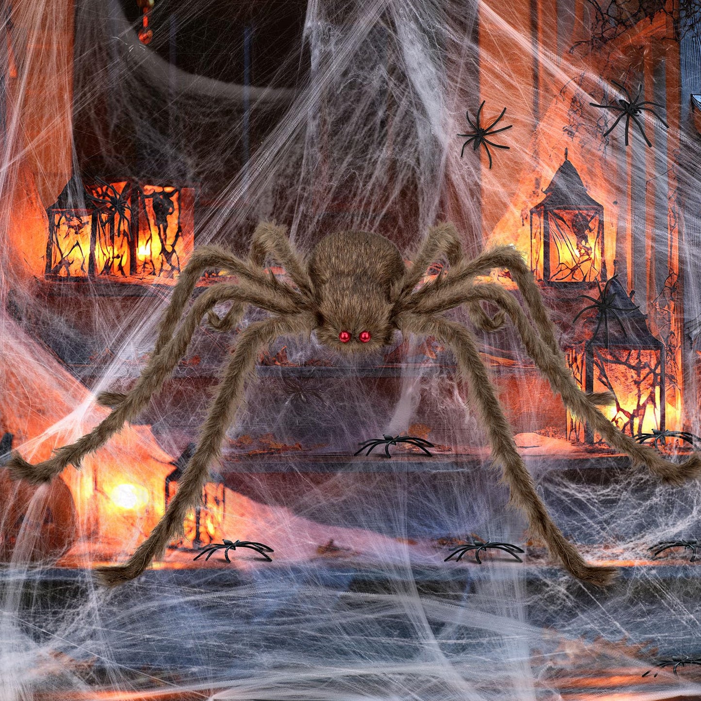 benpen Halloween Decorations Outdoor Gaint Spider:50'' Halloween Spiders Decor+10pcs Scary Hairy Fake Spiders+60g Cobweb Props for Indoor Outdoor Scary Haunted House Theme Party Yard