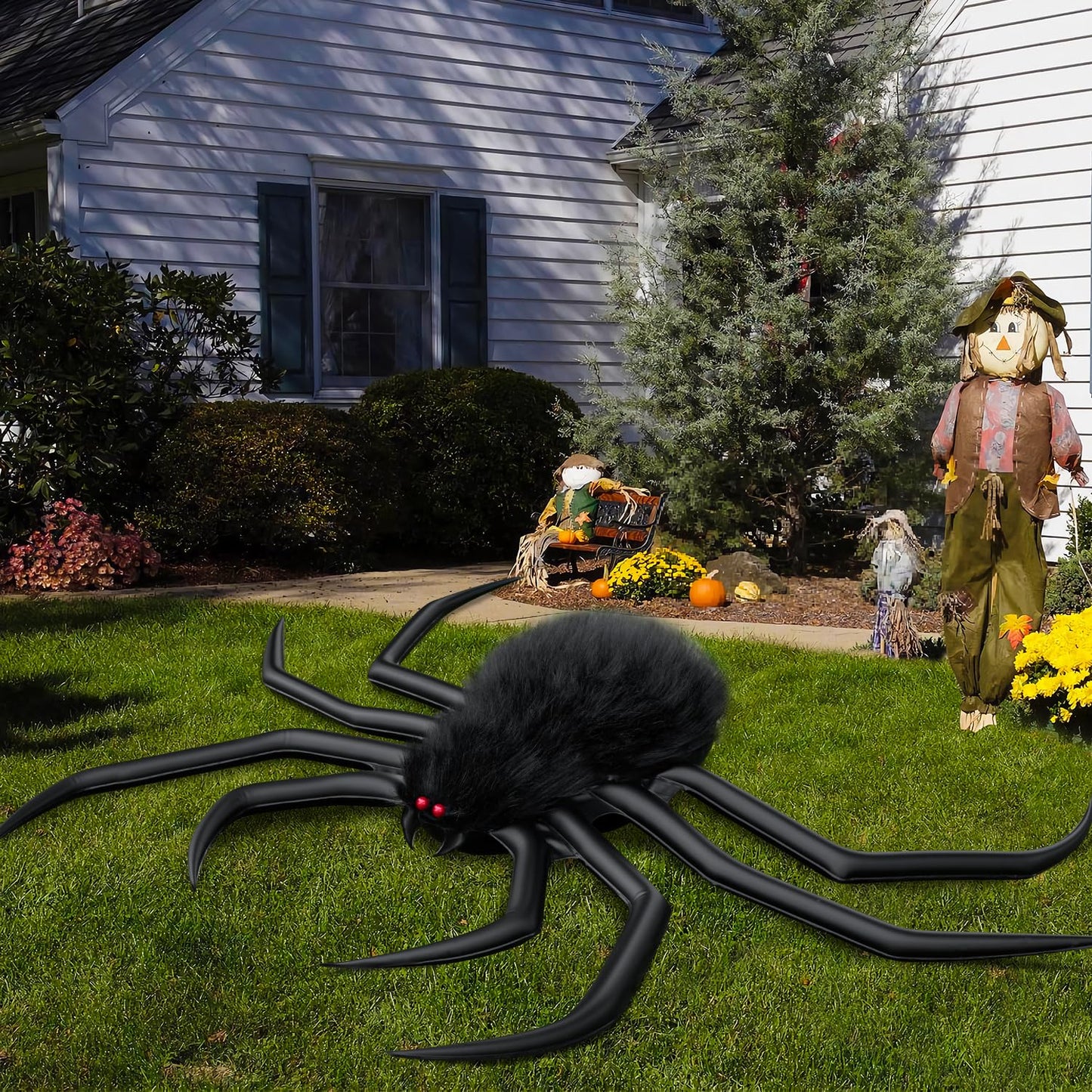 benpen Halloween Decorations Outdoor Gaint Spider:50'' Halloween Spiders Decor+10pcs Scary Hairy Fake Spiders+60g Cobweb Props for Indoor Outdoor Scary Haunted House Theme Party Yard