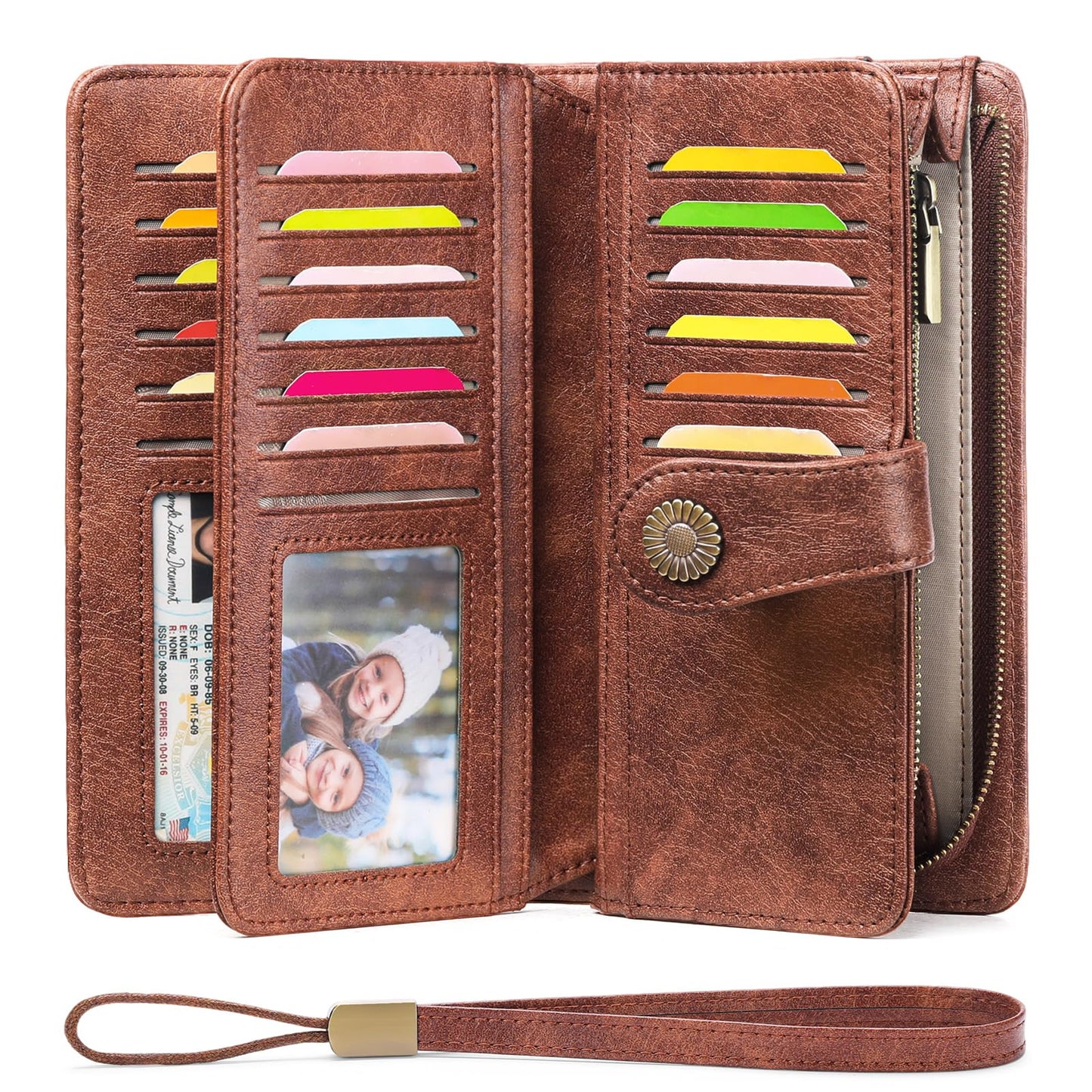 SENDEFN Genuine Leather Purses for Women, RFID Large Ladies Purse, Wallet for Women with Wrist Strap