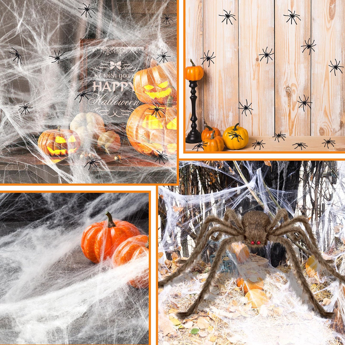 benpen Halloween Decorations Outdoor Gaint Spider:50'' Halloween Spiders Decor+10pcs Scary Hairy Fake Spiders+60g Cobweb Props for Indoor Outdoor Scary Haunted House Theme Party Yard