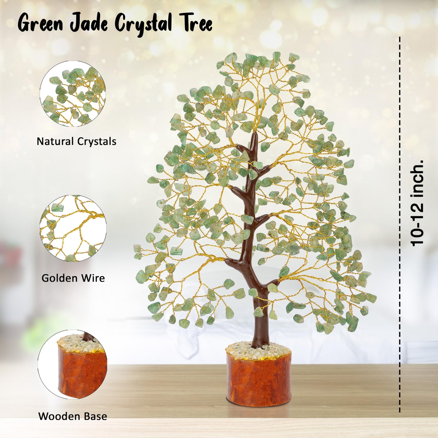 Green Jade Feng Shui Healing Crystals Tree of Life Handmade Gemstone Crystal Tree Bonsai for Spiritual Gifts Home Decor Present mum Gift for Women birthday gifts for men house warming gifts, 10-12"