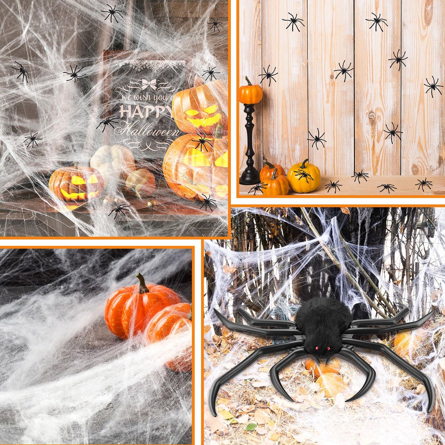benpen Halloween Decorations Outdoor Gaint Spider:50'' Halloween Spiders Decor+10pcs Scary Hairy Fake Spiders+60g Cobweb Props for Indoor Outdoor Scary Haunted House Theme Party Yard