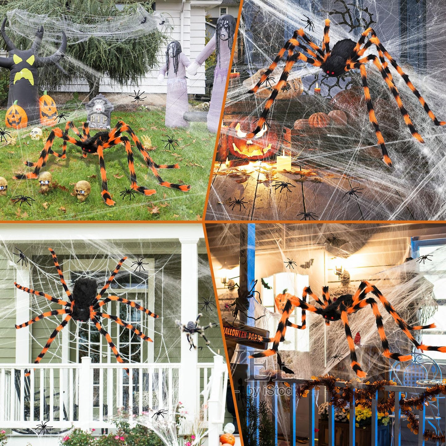 benpen Halloween Decorations Outdoor Gaint Spider:50'' Halloween Spiders Decor+10pcs Scary Hairy Fake Spiders+60g Cobweb Props for Indoor Outdoor Scary Haunted House Theme Party Yard