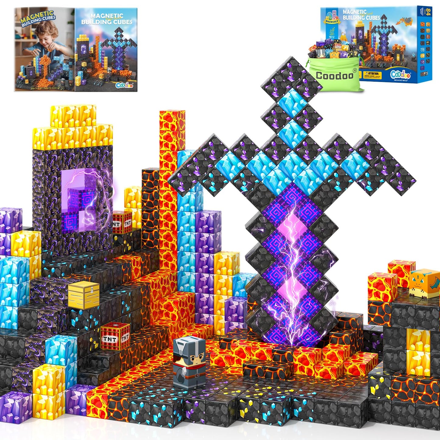 Magnetic Blocks - Build Mine Magnet World Magic Portal Set, Magnetic Tiles Building Blocks Toddler Toy STEM Sensory Outdoor Toys for 3+ Year Old Boys & Girls, Creative Kids Games Kids Toys