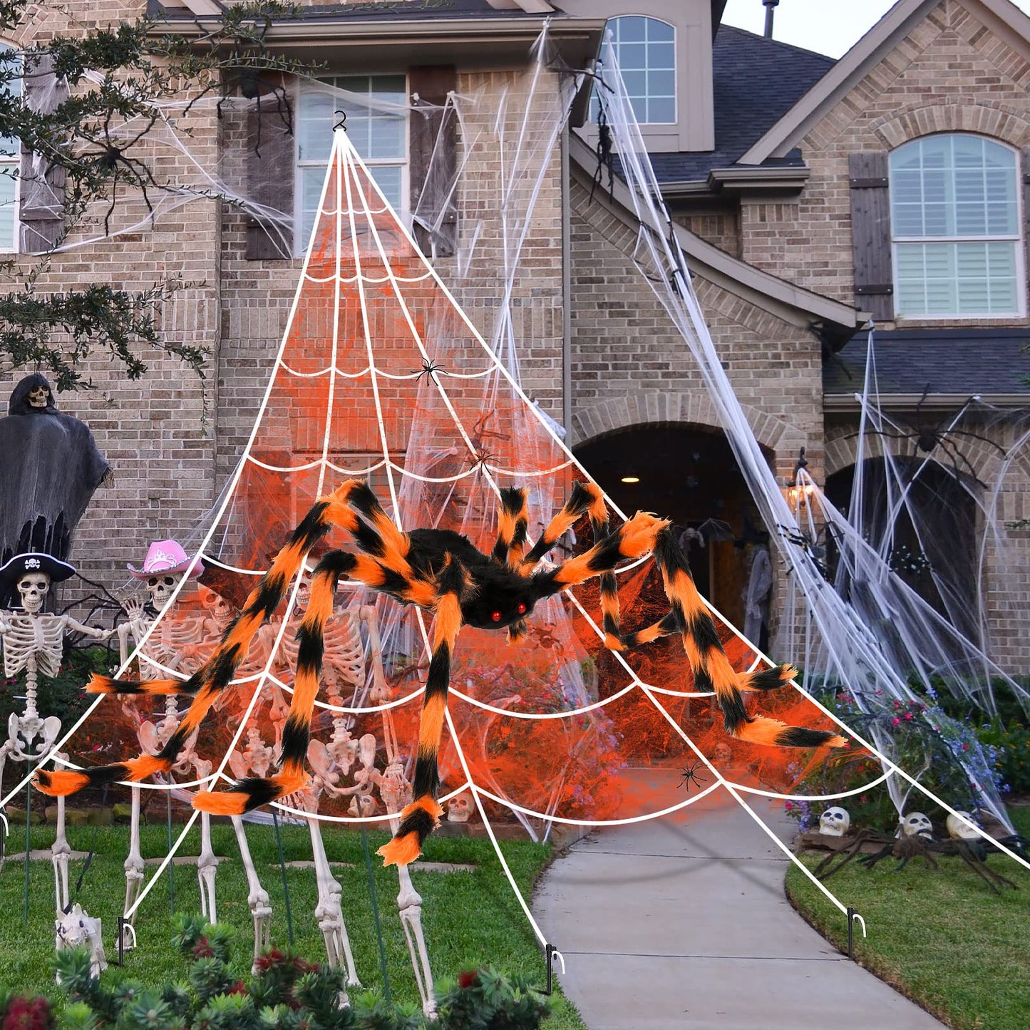 Halloween Decorations Spider Web, 50'' Giant Spider + 200'' Triangular Giant Spider Web and 20G Spider Web, Halloween Spider for Indoor Outdoor Scary Haunted House Spider Web Party Halloween Yard