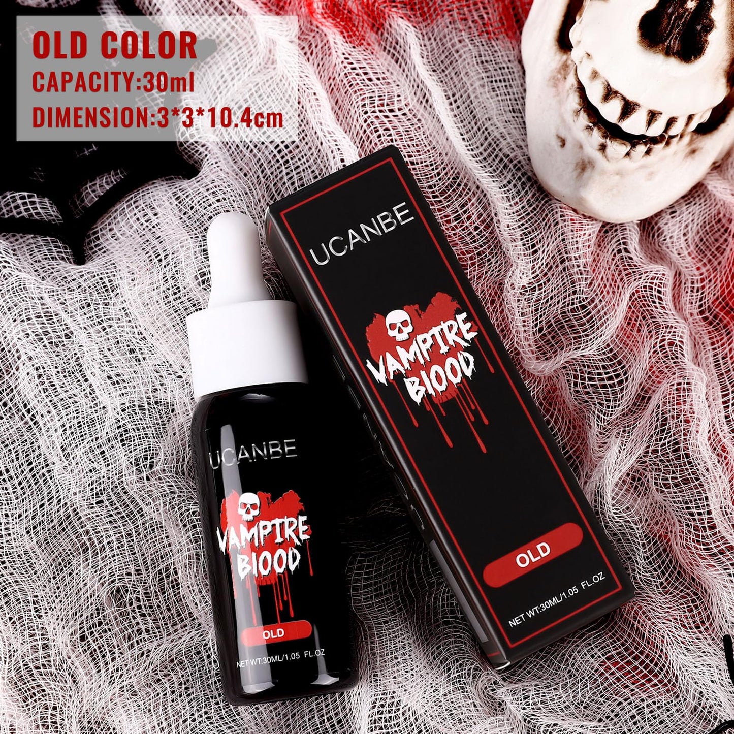 UCANBE Halloween Dripping Fake Blood Realistic Blood Drops Body Paint Washable Fake Blood Makeup Kit For Zombie Vampire Clown Monster Clothes Costume Cosplay SFX Special Effects Makeup 30ML(Dark)