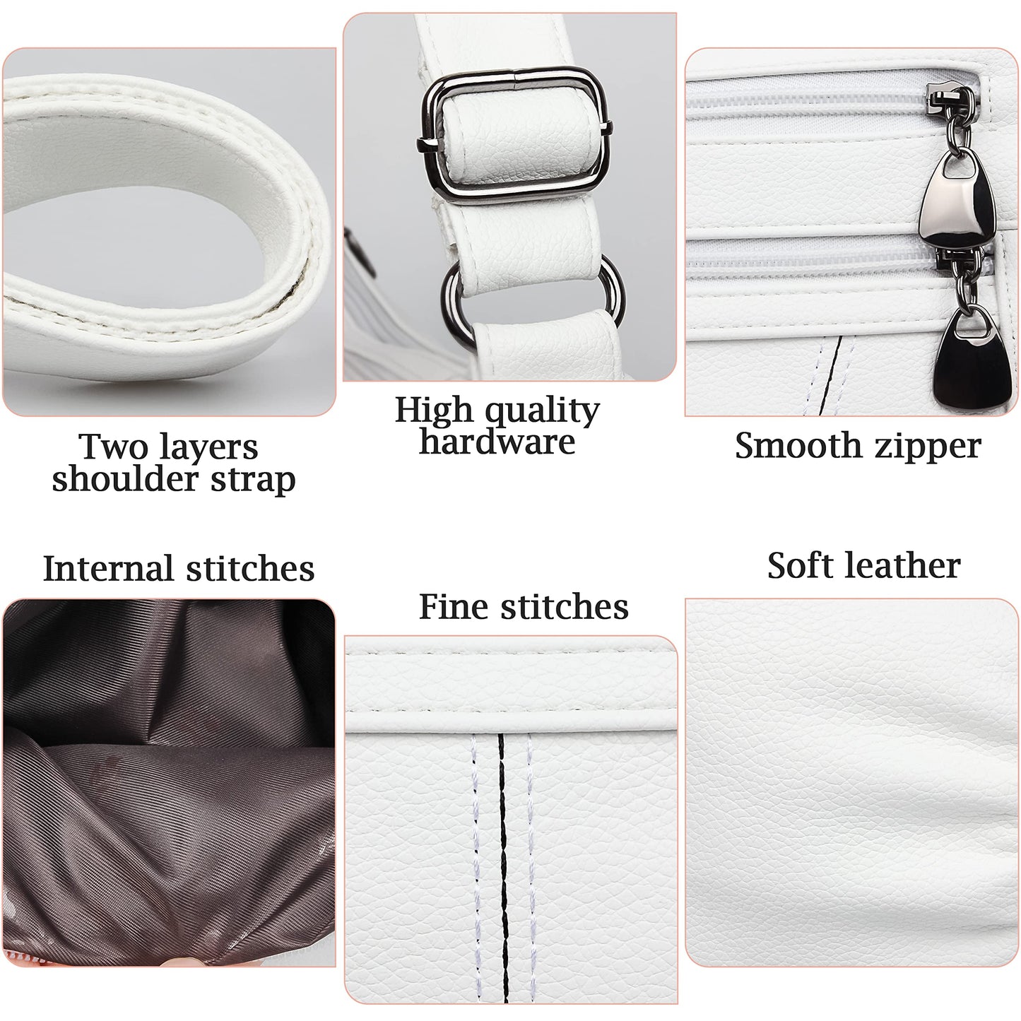 VOLGANIK ROCK White Medium Hobo Handbag for Women - Elegant Utility Cross-Body & Shoulder Bag - Work & Travel