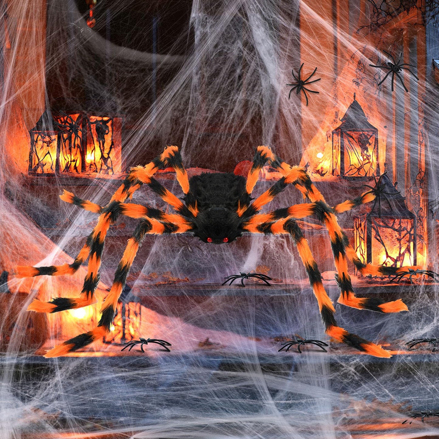 benpen Halloween Decorations Outdoor Gaint Spider:50'' Halloween Spiders Decor+10pcs Scary Hairy Fake Spiders+60g Cobweb Props for Indoor Outdoor Scary Haunted House Theme Party Yard