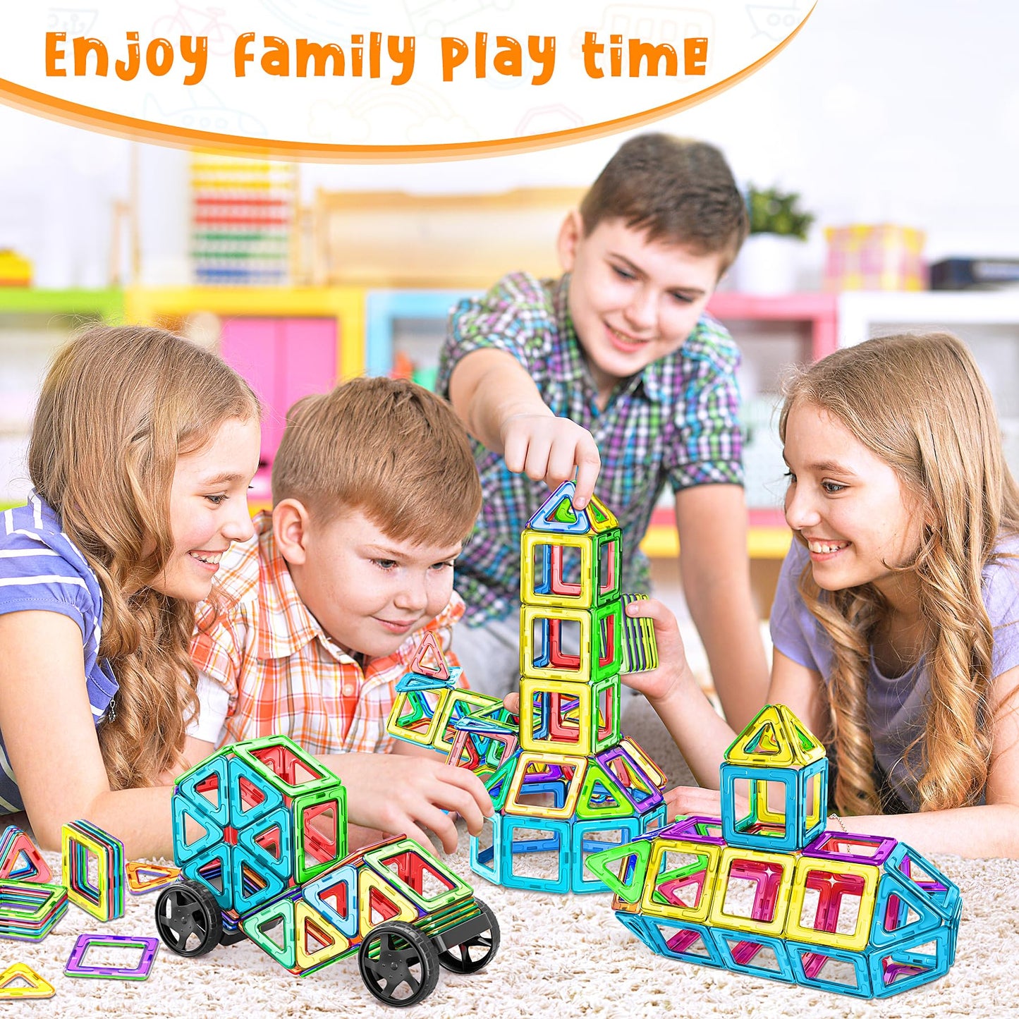 COOLJOYA Magnetic Tiles for Kids, 48pcs Magnetic Building Blocks Toys for 3 4 5 6 Year Old Girls Boys Gift, Magnets for Kids, Montessori Toddler Toys