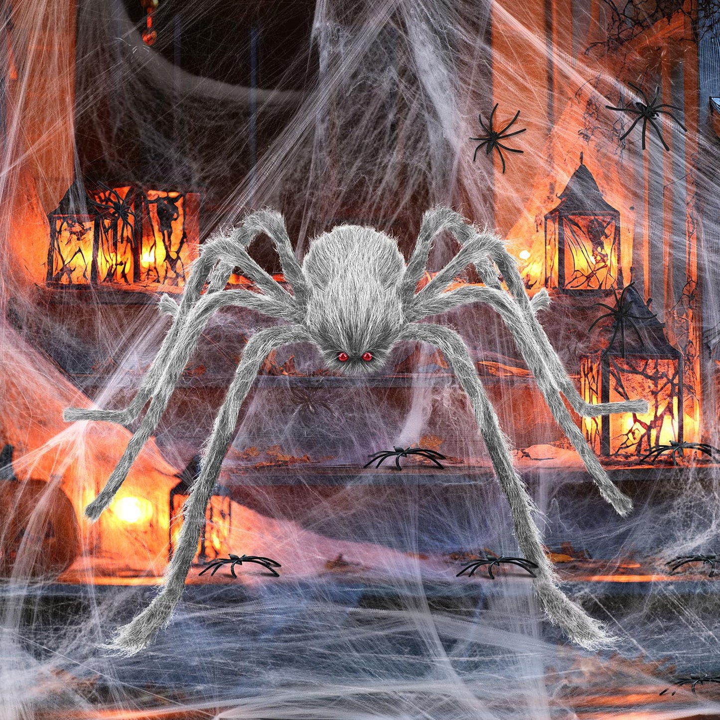 benpen Halloween Decorations Outdoor Gaint Spider:50'' Halloween Spiders Decor+10pcs Scary Hairy Fake Spiders+60g Cobweb Props for Indoor Outdoor Scary Haunted House Theme Party Yard