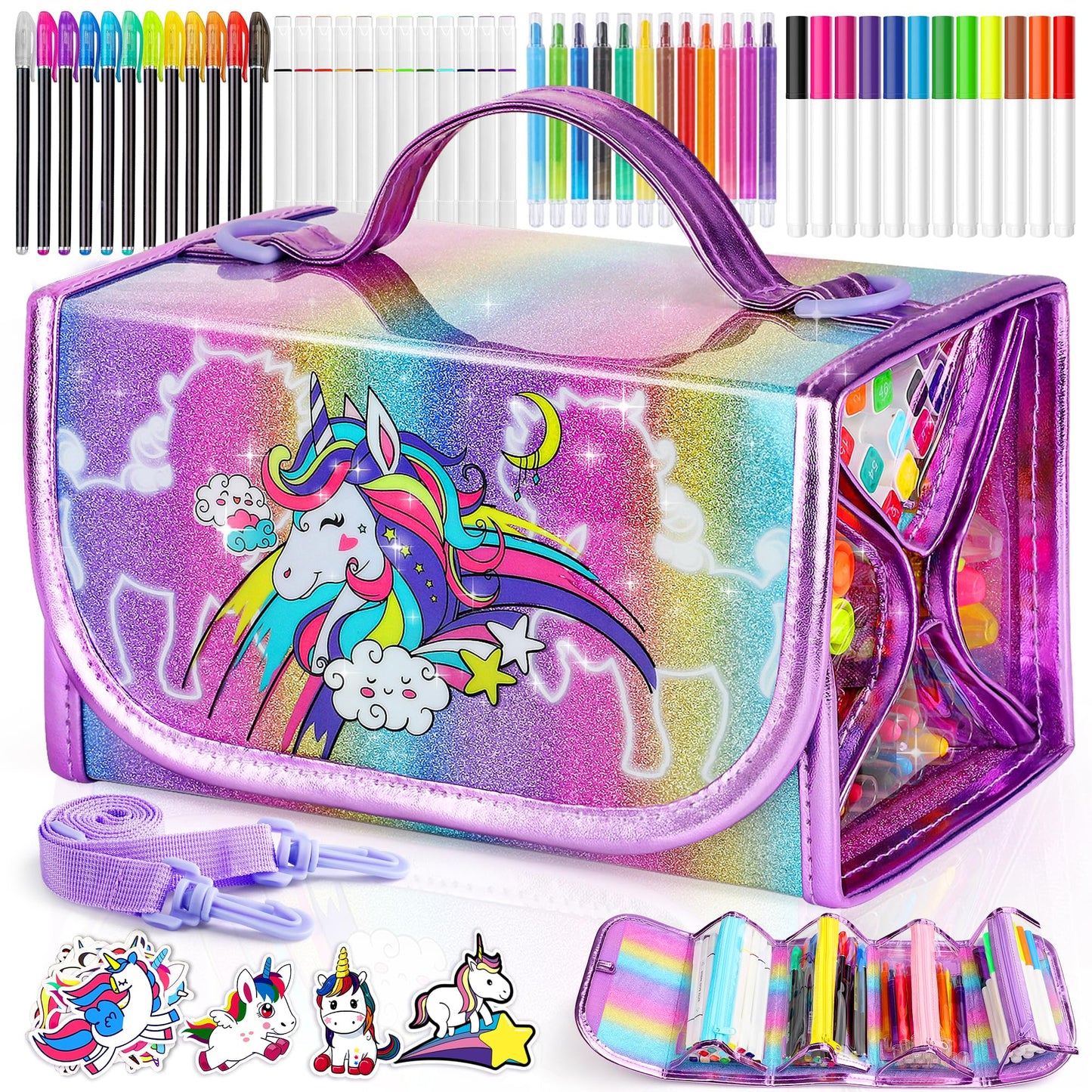 Hot Bee Unicorn Gifts for Girls 4 5 6 7, Unicorn Pencil Case Stationary Sets, Girl Toys Age 4-7, Drawing Colouring Set for Kids, Art and Crafts for Kids 4-6, Birthday Presents for Girls