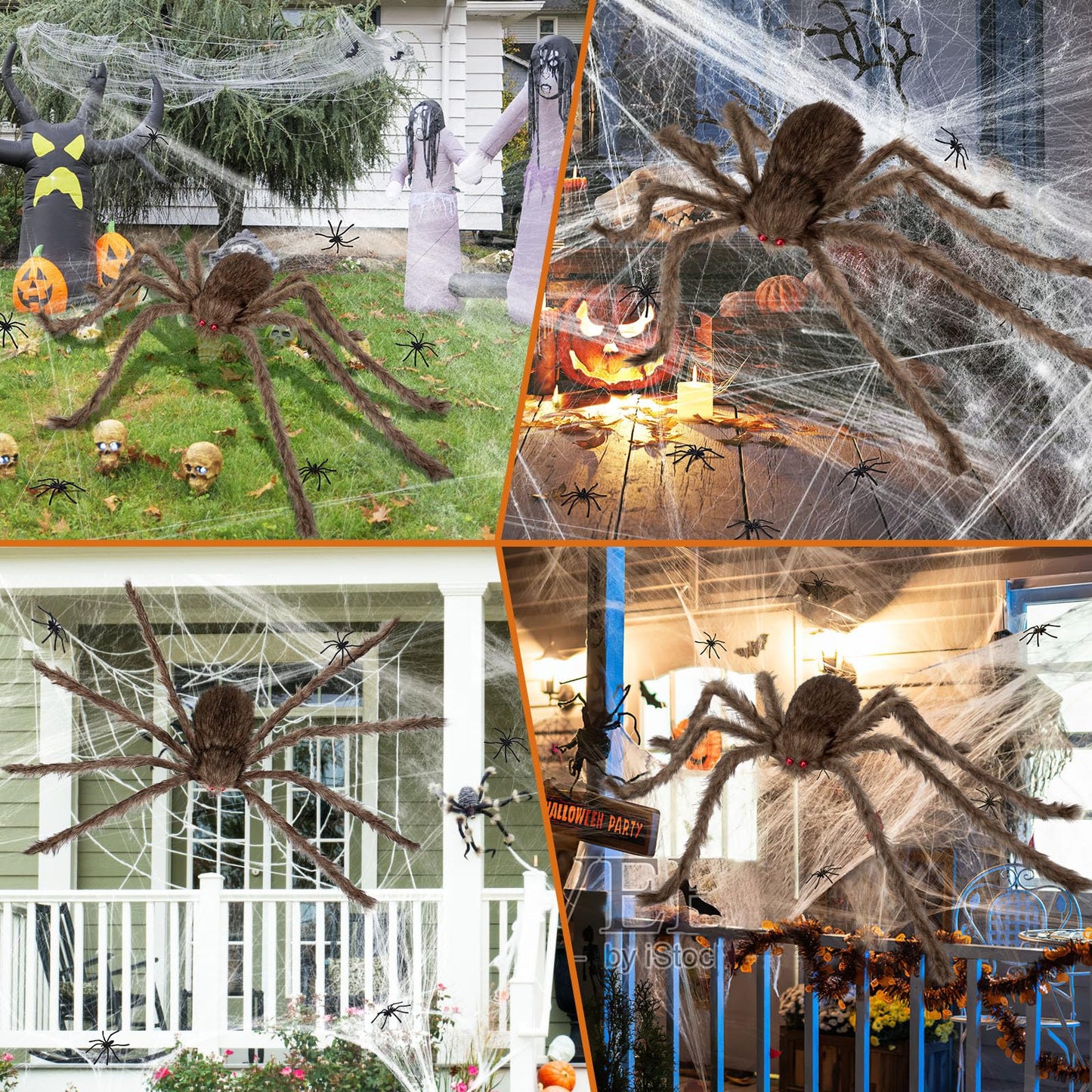 benpen Halloween Decorations Outdoor Gaint Spider:50'' Halloween Spiders Decor+10pcs Scary Hairy Fake Spiders+60g Cobweb Props for Indoor Outdoor Scary Haunted House Theme Party Yard