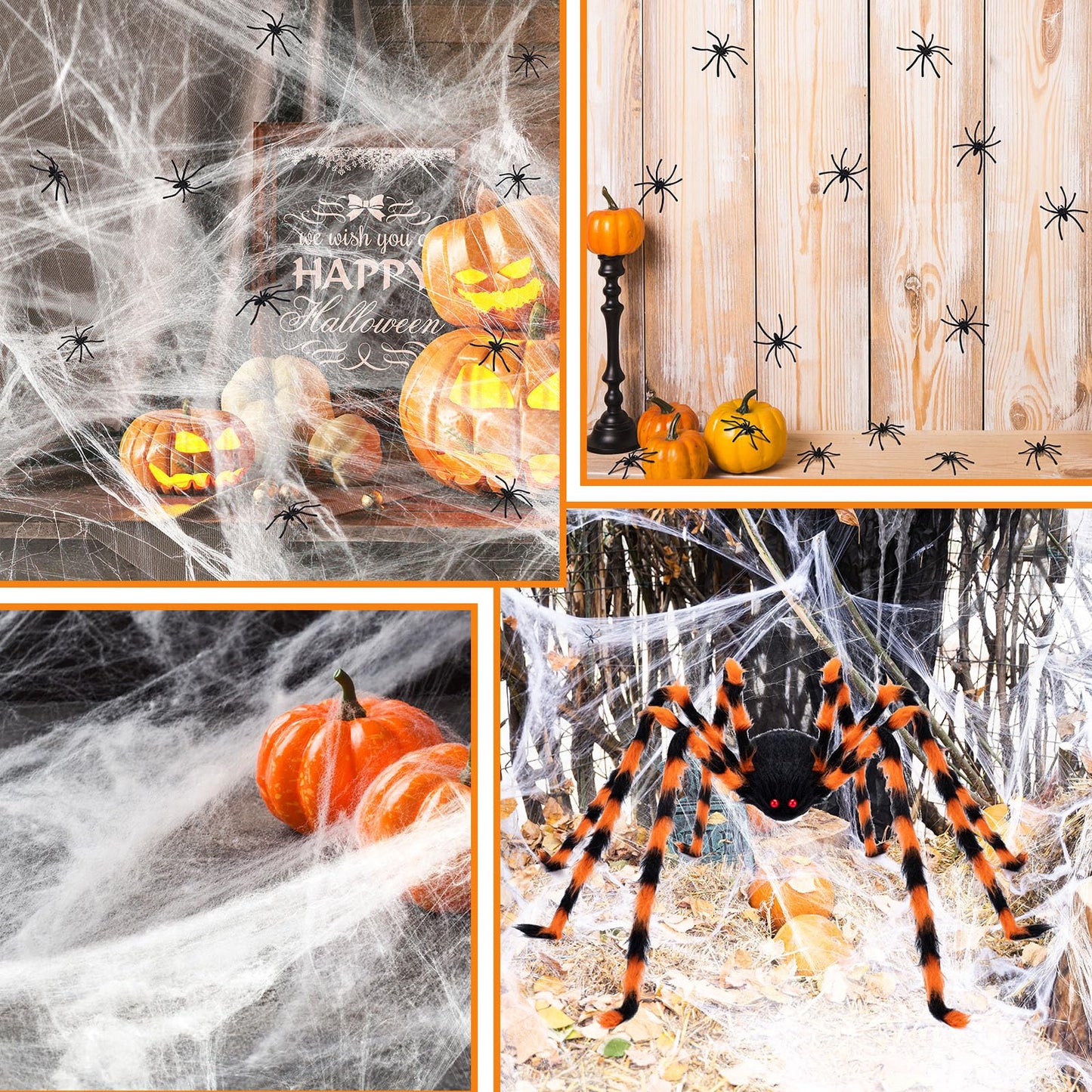 benpen Halloween Decorations Outdoor Gaint Spider:50'' Halloween Spiders Decor+10pcs Scary Hairy Fake Spiders+60g Cobweb Props for Indoor Outdoor Scary Haunted House Theme Party Yard