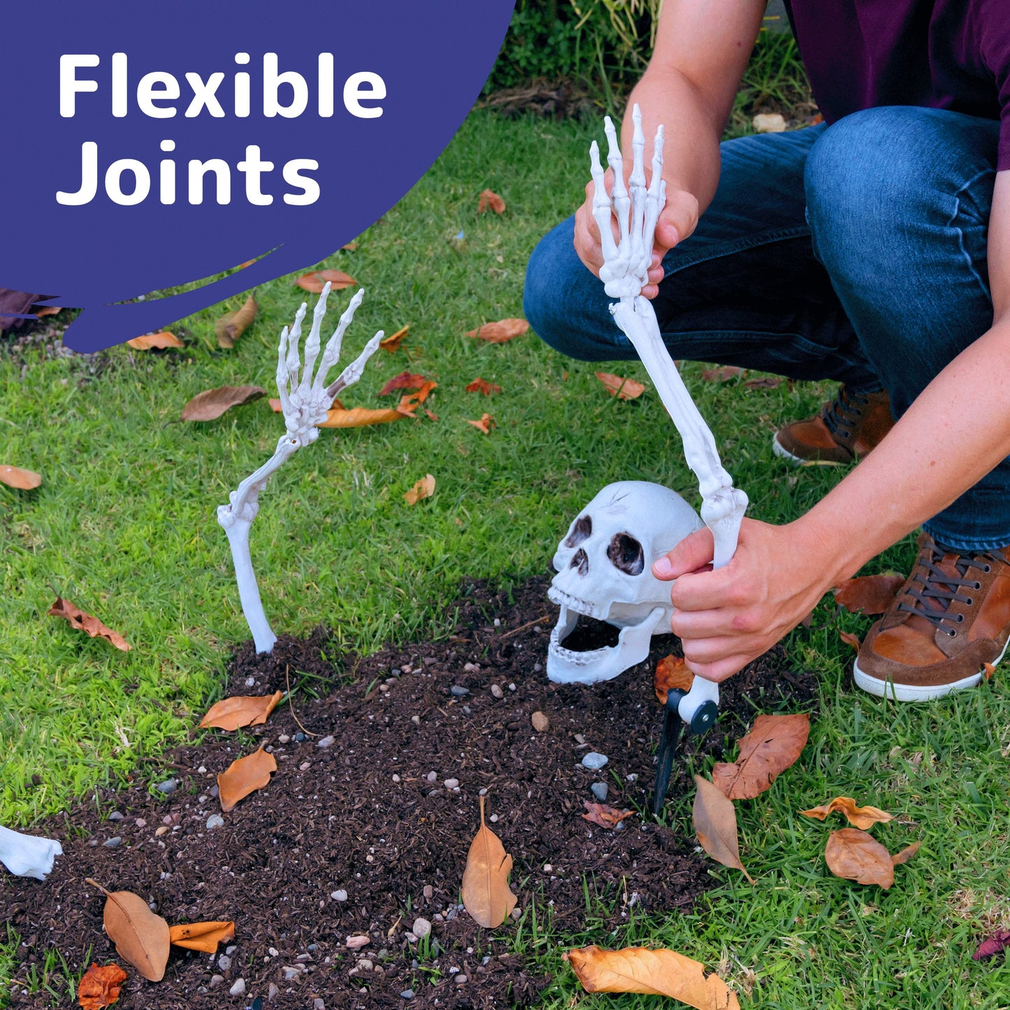 Prextex Halloween Skeleton Figure - Full Standing Body Skeleton with Movable/Posable Joints and Two Sets Of Body Accessories, Posable Decor for Halloween Decorations Outdoor Indoor - 48cm (19 Inch)