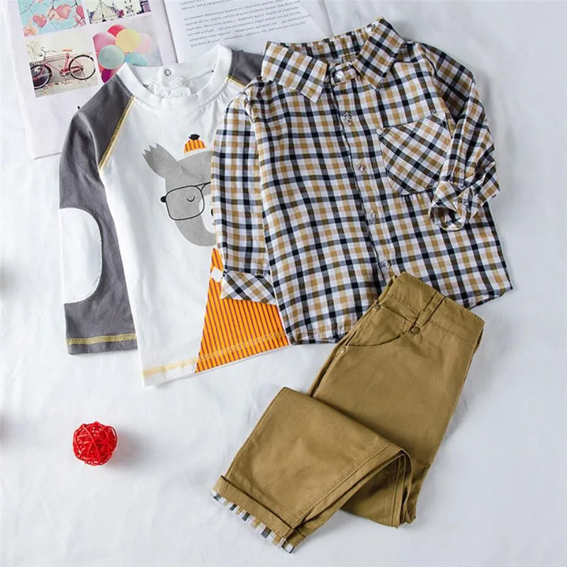 Toddler Boys 3PCS Plaid Coat, T-Shirt & Pants Set | Spring Autumn Outfit