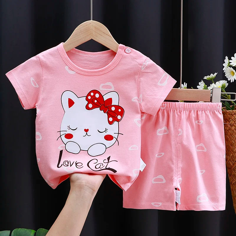 Kids Summer Clothing Set | Cotton T-Shirt & Shorts Cartoon Tracksuit