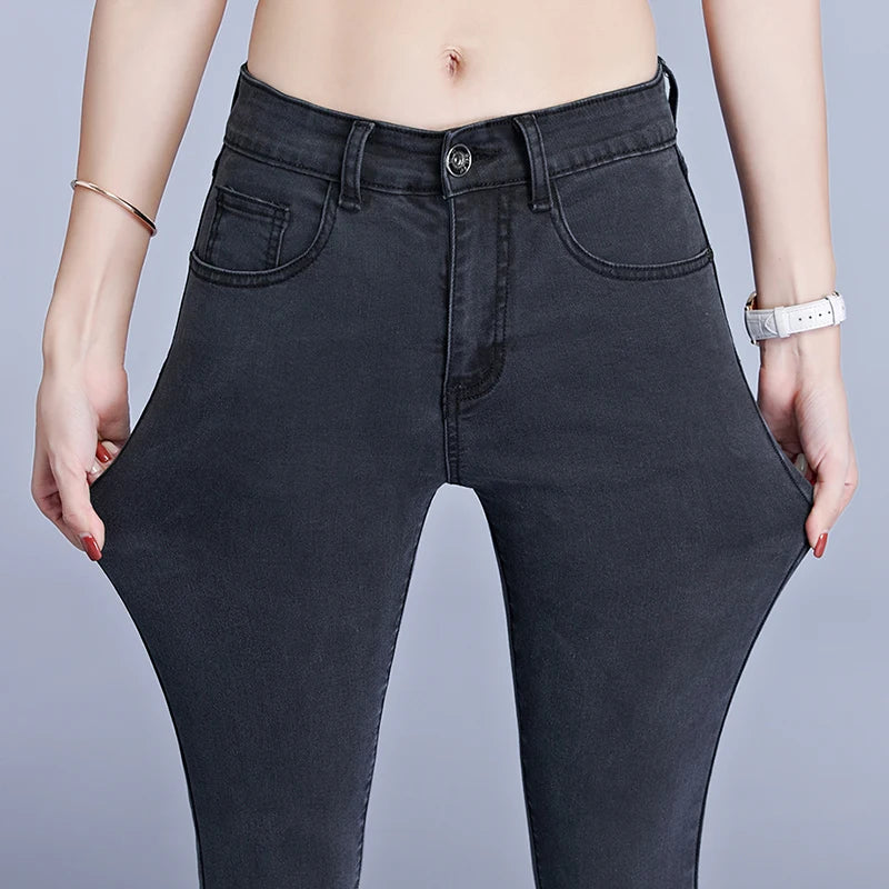 Women’s Mom Jeans | High Elastic Skinny Washed Denim