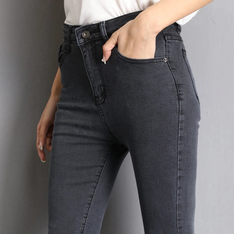 Women’s Mom Jeans | High Elastic Skinny Washed Denim