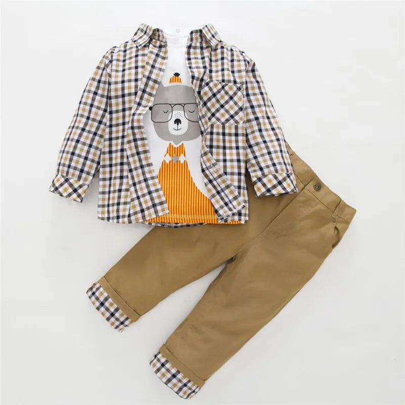 Toddler Boys 3PCS Plaid Coat, T-Shirt & Pants Set | Spring Autumn Outfit
