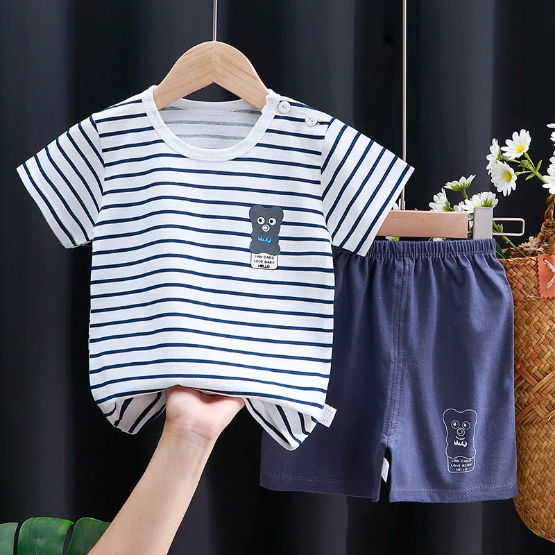Kids Summer Clothing Set | Cotton T-Shirt & Shorts Cartoon Tracksuit