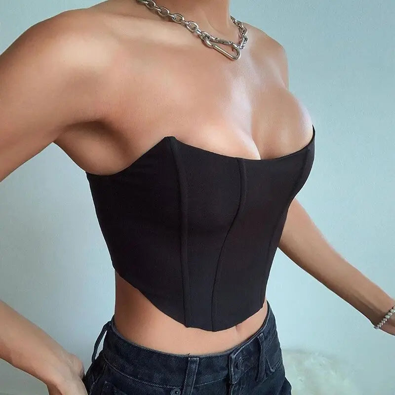 Women’s Sleeveless Off Shoulder Backless Corset Bustier Crop Top