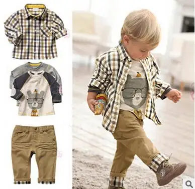 Toddler Boys 3PCS Plaid Coat, T-Shirt & Pants Set | Spring Autumn Outfit