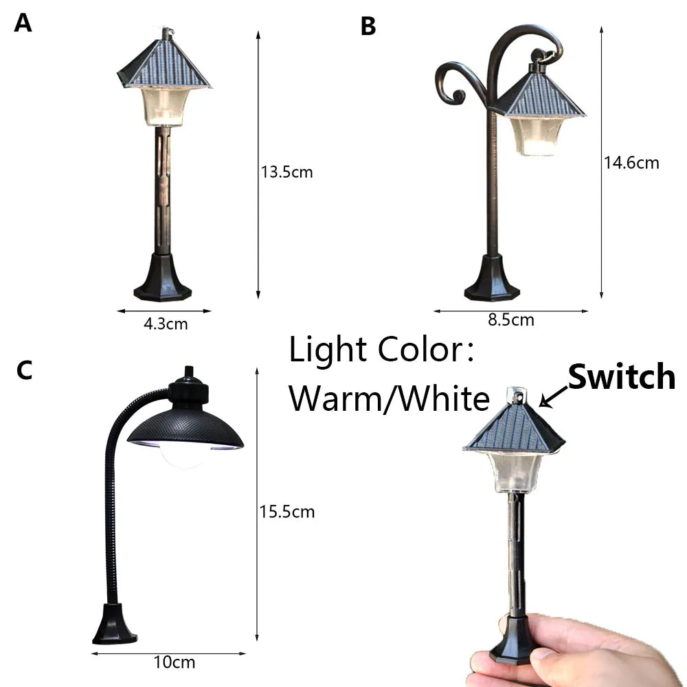 Fairy Garden Figurine Ornament Model Lamp Mini Road Light Model Miniatures Resin Craft Retro LED Street Lamp Figurine Home Decor