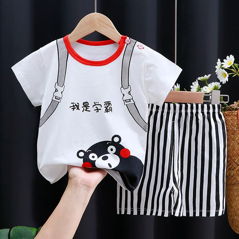 Kids Summer Clothing Set | Cotton T-Shirt & Shorts Cartoon Tracksuit