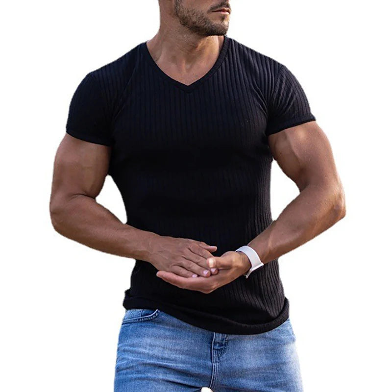 Men’s V-Neck Short Sleeve Slim Fit Sports T-Shirt