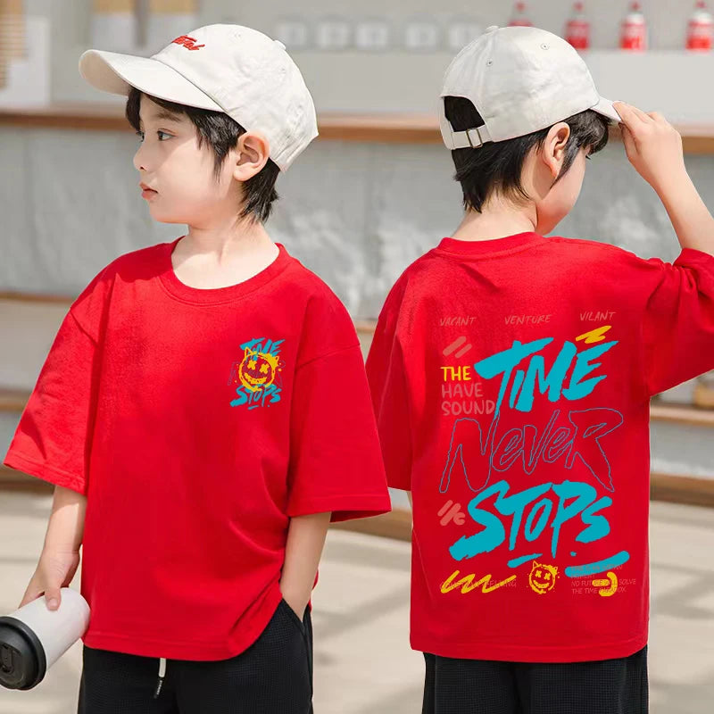 2025 Korean Kids Hip Hop T-Shirts | Boys Loose Cotton Short Sleeve Tees