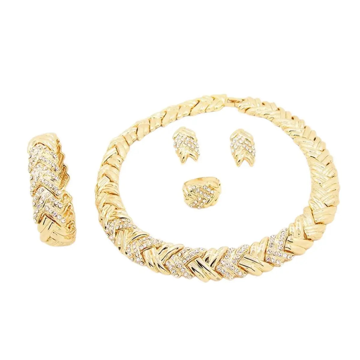Women’s Crystal Jewelry Set | 18K Gold Plated Rhinestone Necklace & Earrings