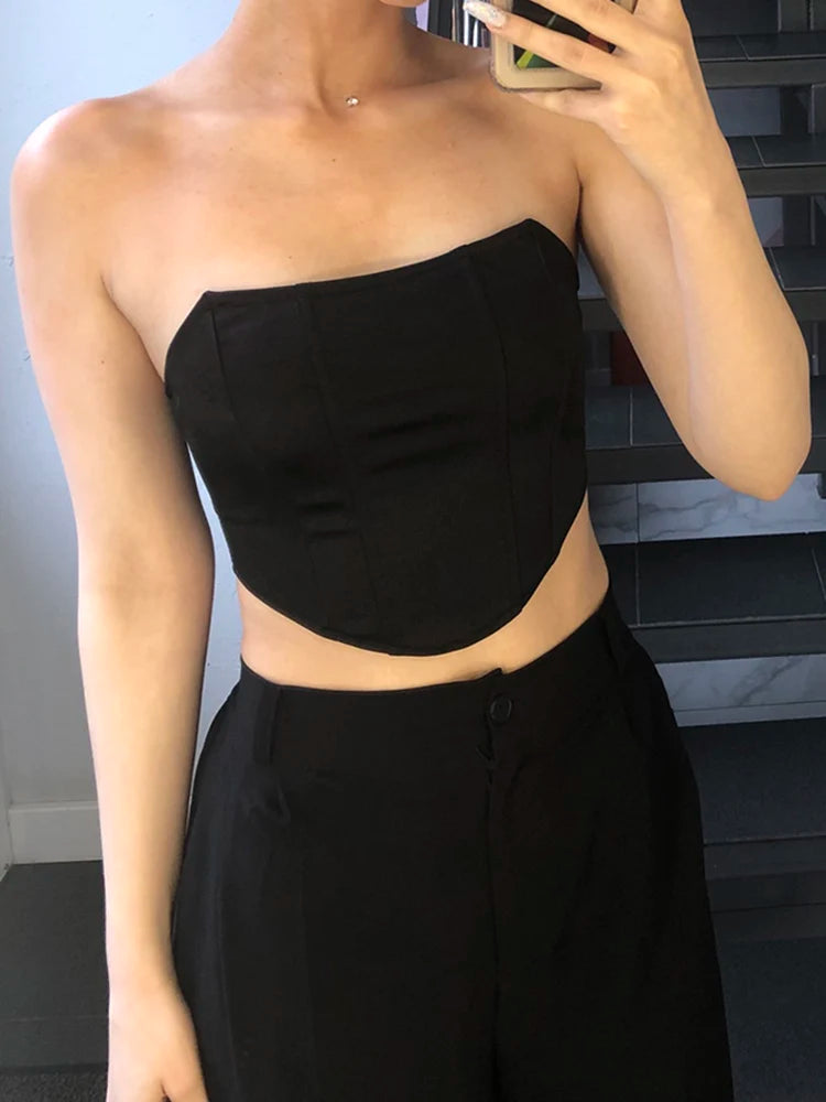 Women’s Sleeveless Off Shoulder Backless Corset Bustier Crop Top