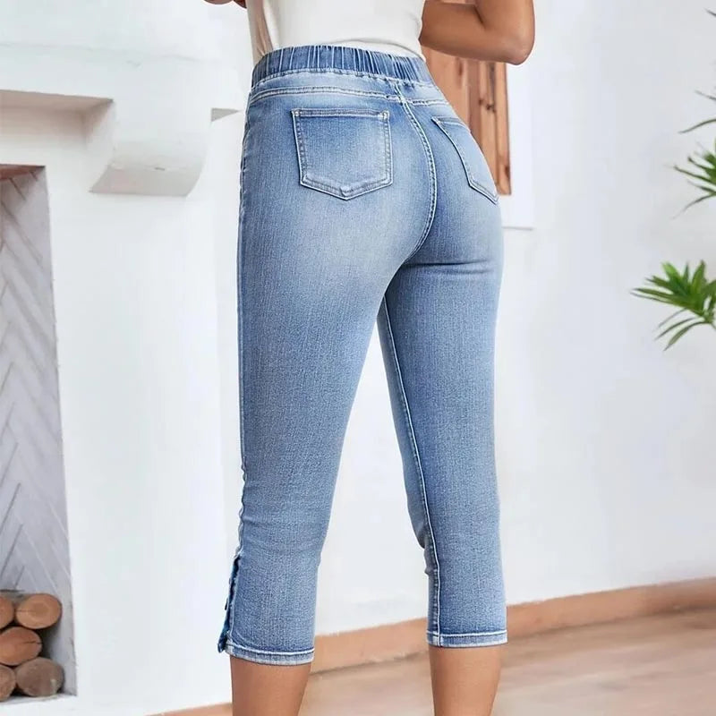 Pale Blue Cropped Mom Jeans | Women’s High Waist Denim
