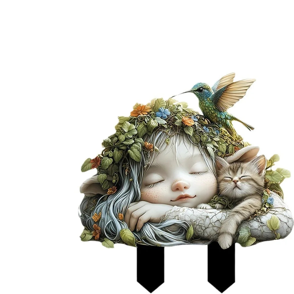 Acrylic Fairy Garden Art Sculpture Cute Creative Garden Floor Plugs Artificial Multi functional Fairy Mini Figurine Courtyard