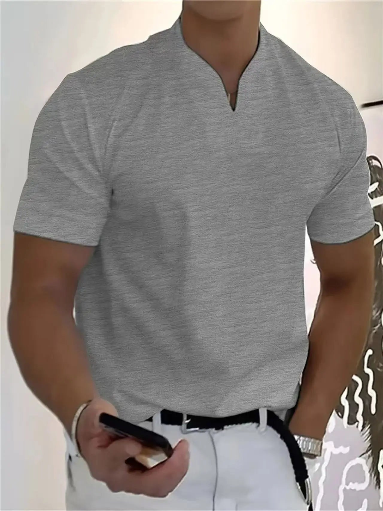 Men’s V-Neck Slim Fit T-Shirt | Summer Cotton Gym