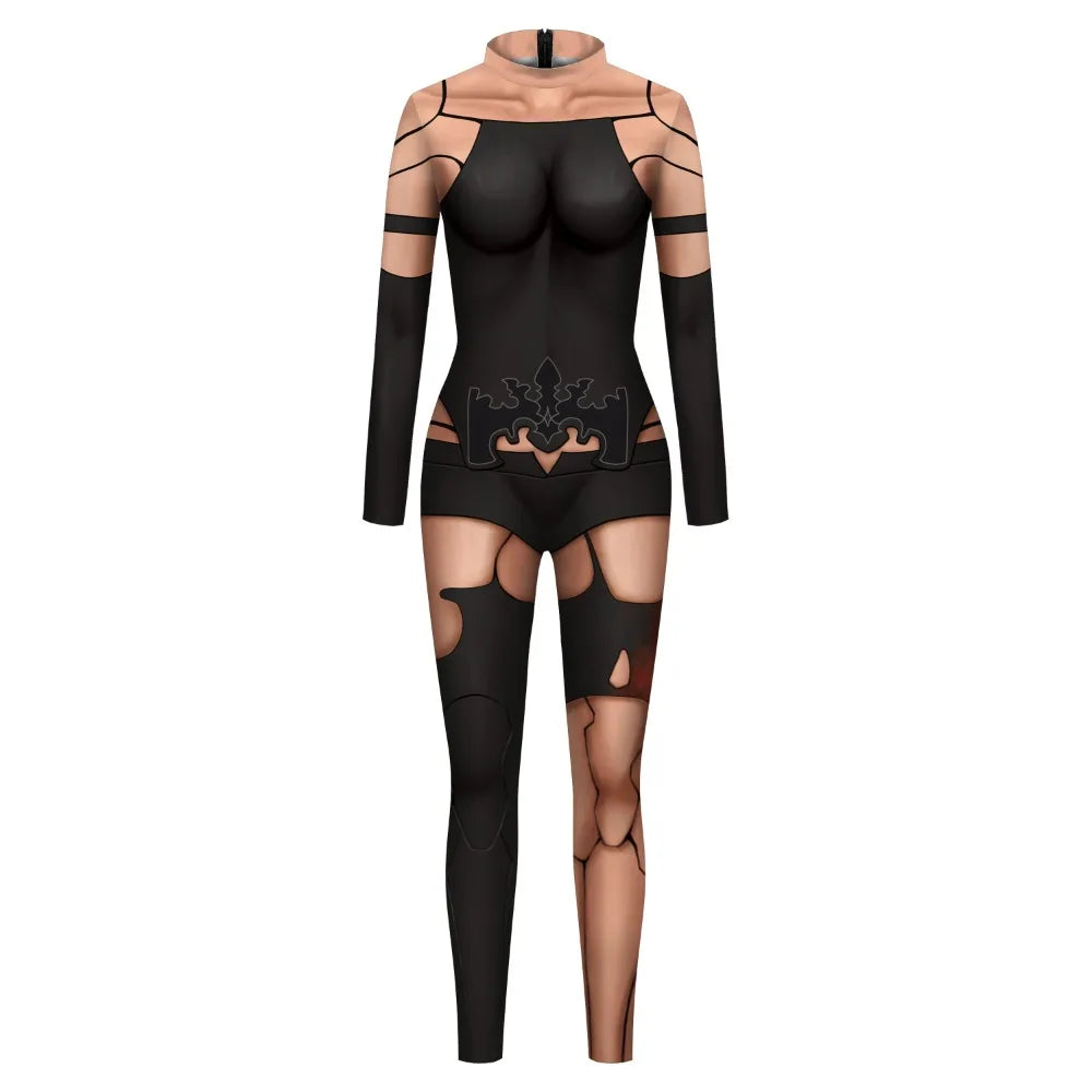 Bat Motif 3D Bodysuit | Long Sleeve Slim Jumpsuit