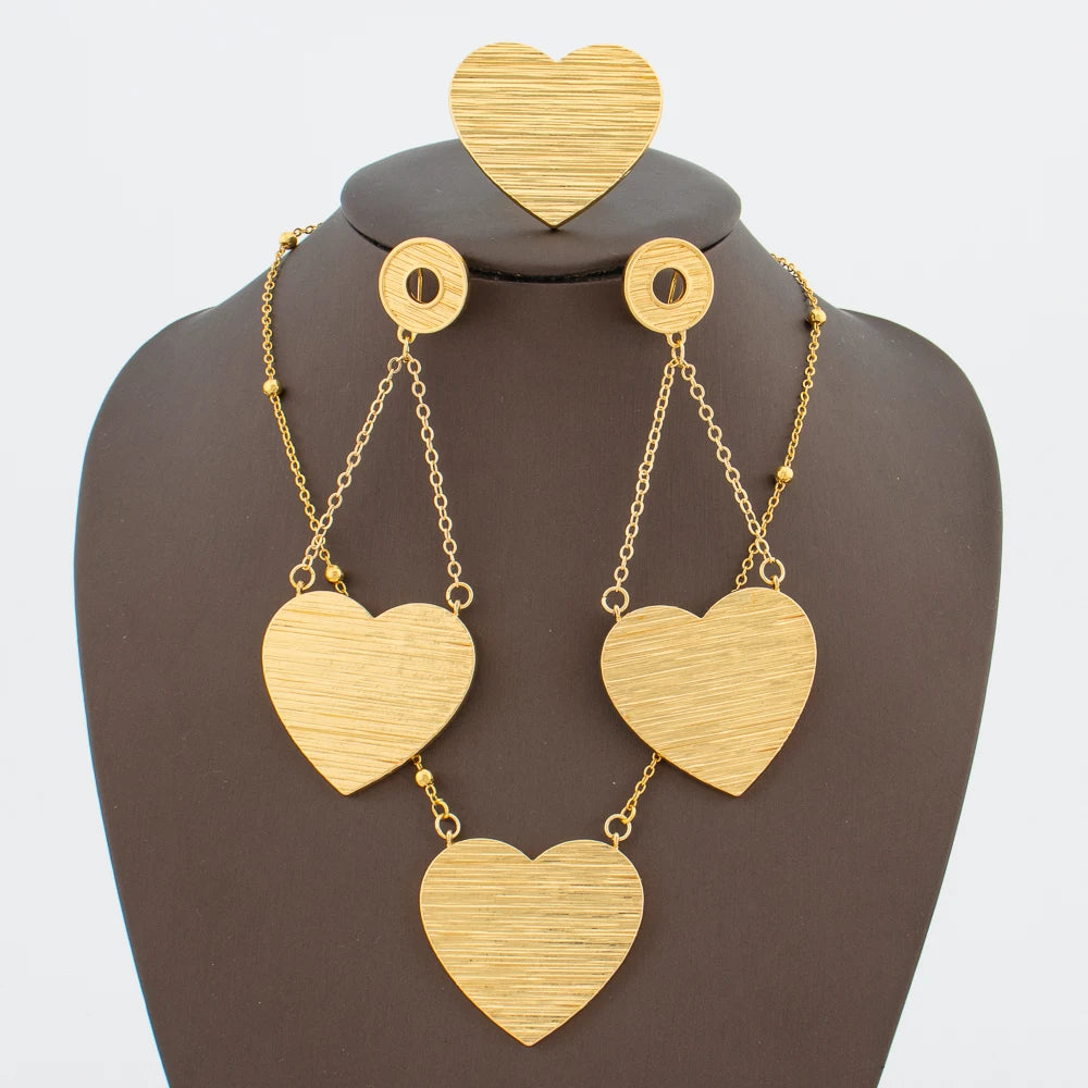 African Gold Plated Jewelry Set | Tassel Earrings & Pendant Necklace