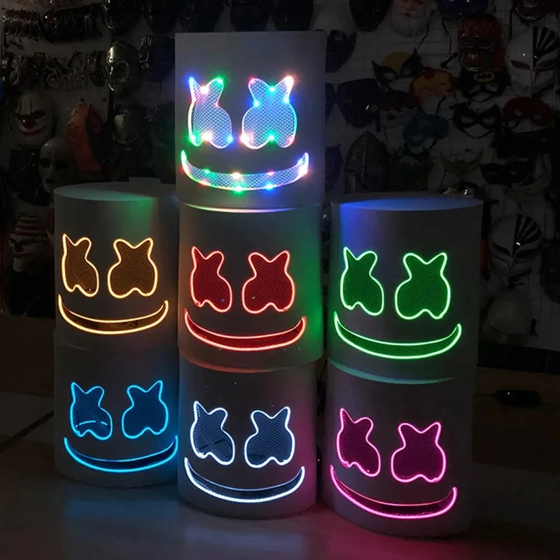 Full Face LED Neon Mask | Light-Up Marshmallow DJ Cosplay Mask