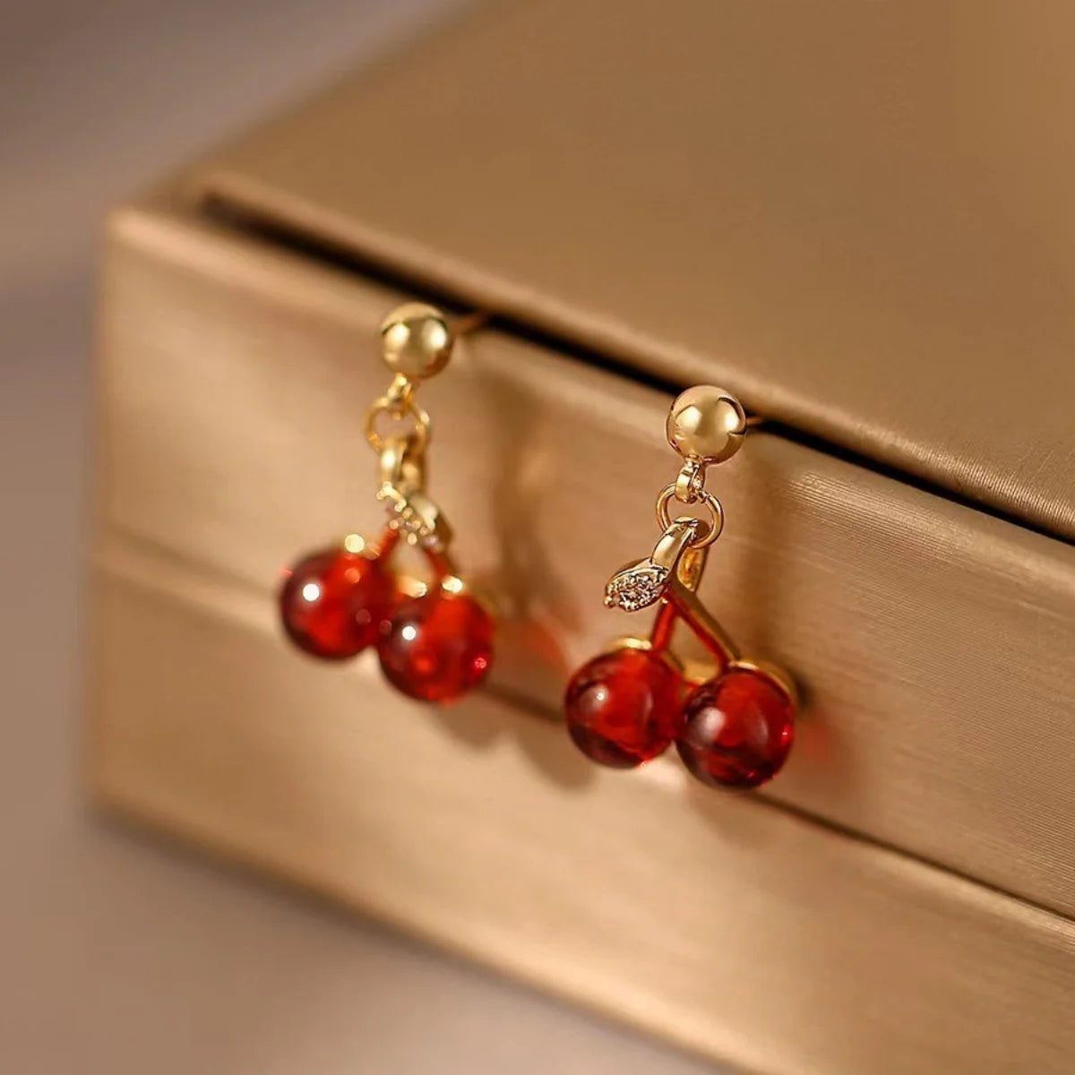 2PCS Women’s Jewelry Set | Red Cherry Pendant Necklace & Earrings