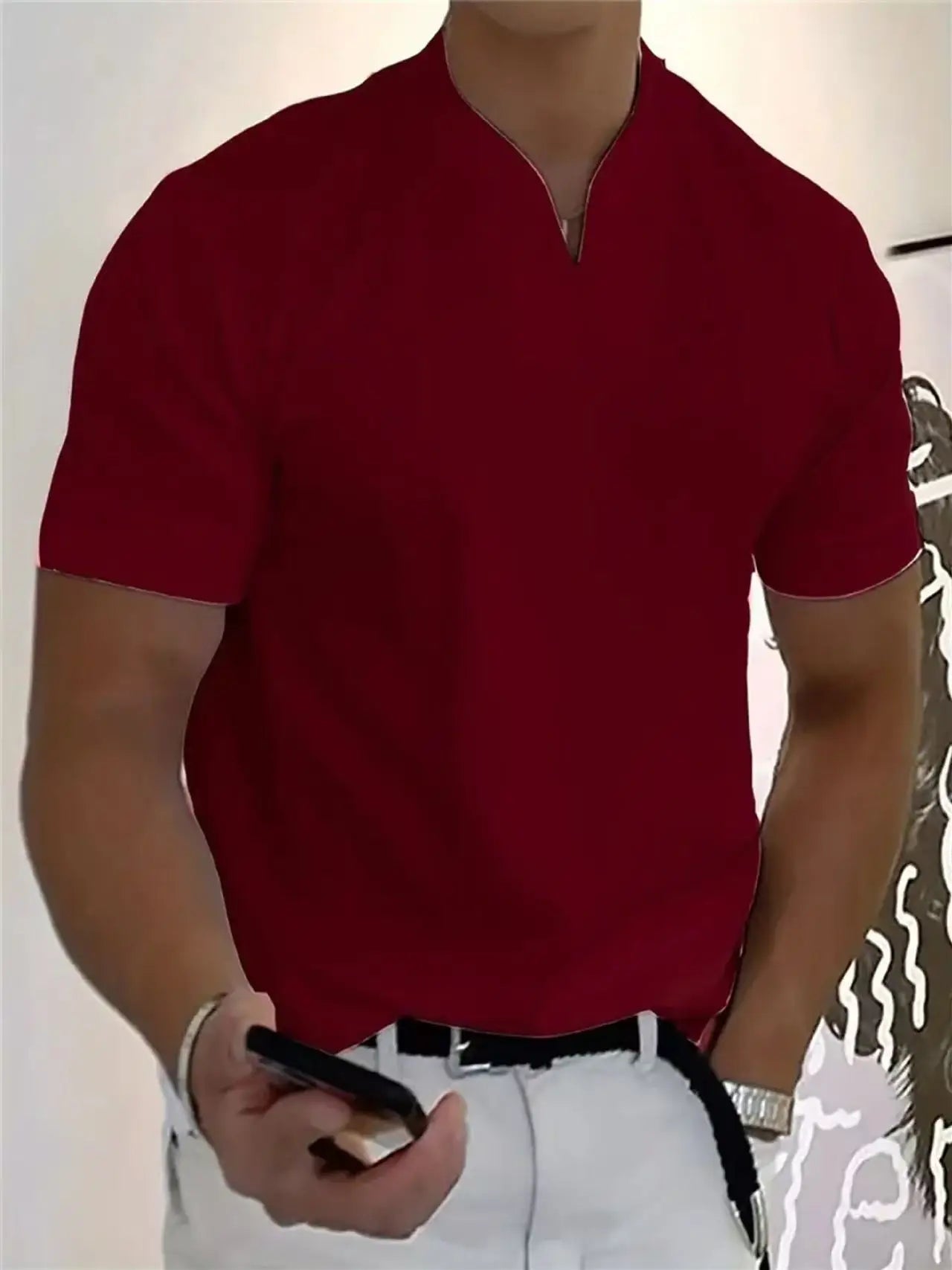 Men’s V-Neck Slim Fit T-Shirt | Summer Cotton Gym