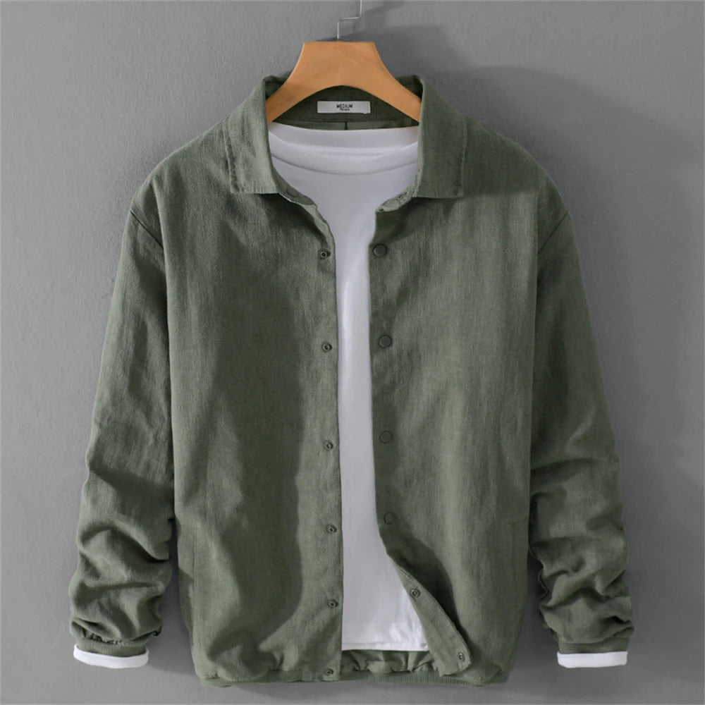 Men’s Fashion Linen Jacket Spring Autumn Casual Solid Coat