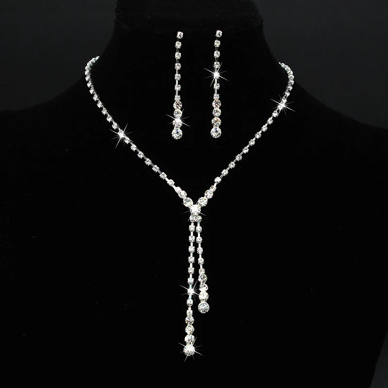 Women’s Fashion Necklace & Earrings Set | Rhinestone Bridal Jewelry